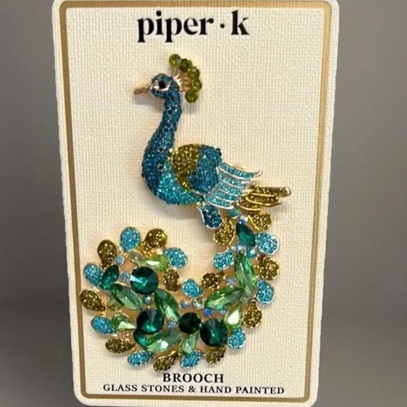 Piper K Vibrant Peacock Brooch with Blue and Green Accents - Picture 4 of 4